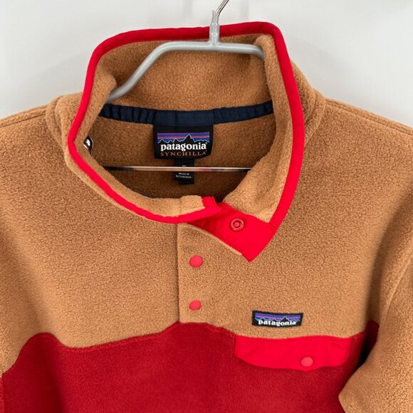 Patagonia Women's Lightweight Synchilla Snap-T Fleece Pullover XL Tan/Red #25455 - Picture 3 of 7